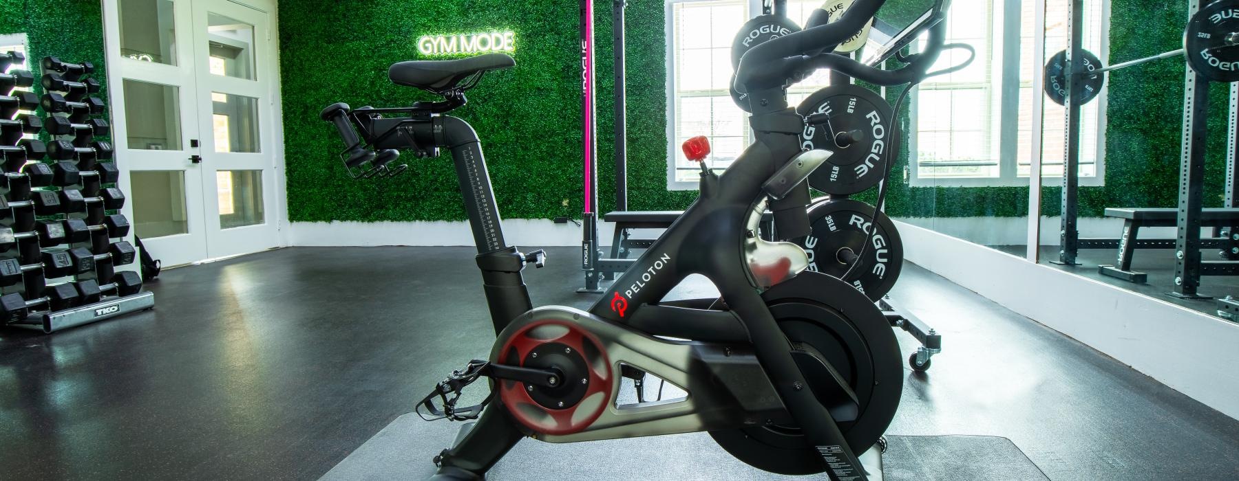 a stationary bicycle in a gym