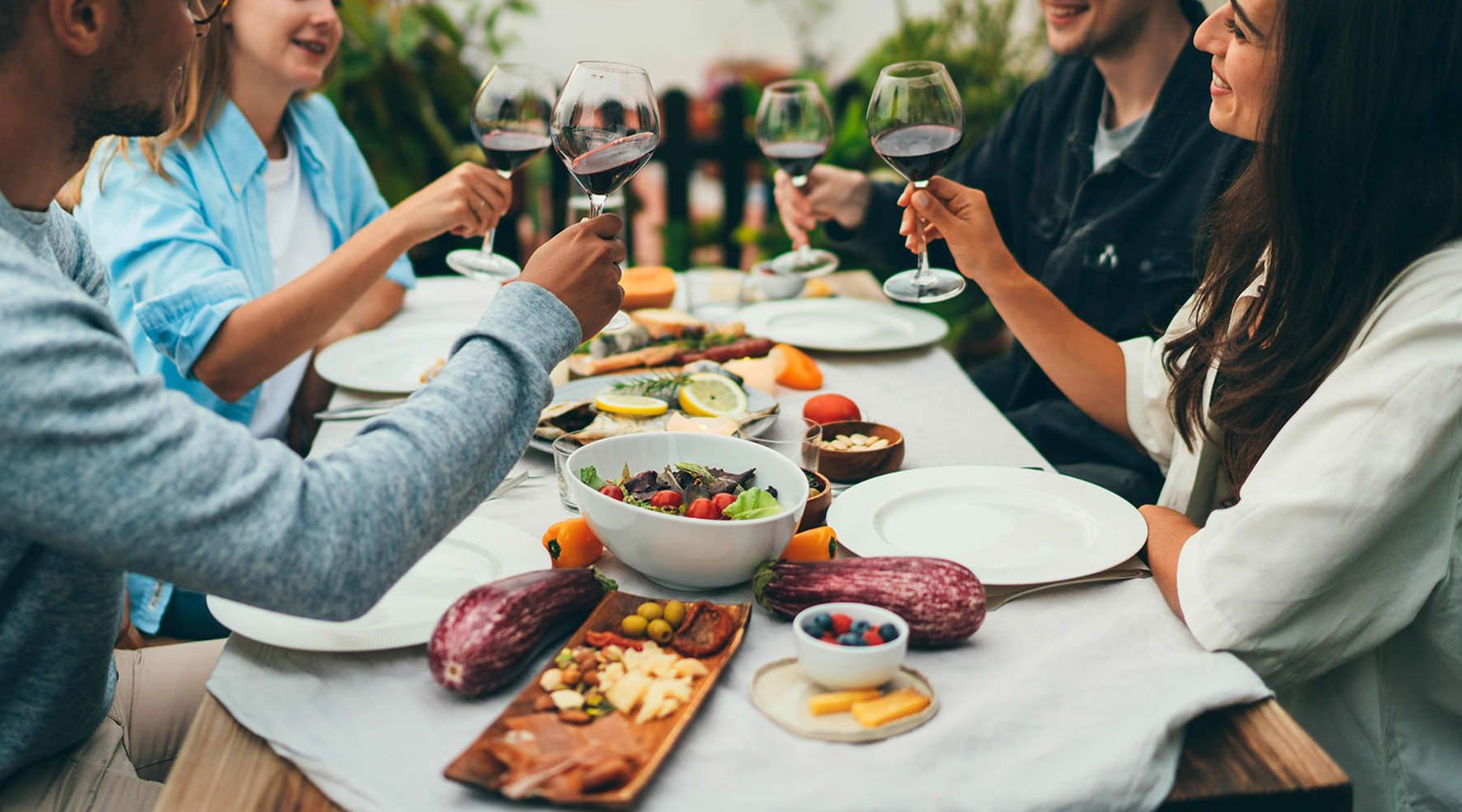 friend eating and drinking together